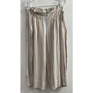 Zac & Rachel Linen Blend Pants Womens Medium Pastel Stripe Elastic Waist Coastal